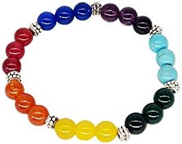 Natural Stones 7 Chakra Yoga Good Luck Beads Strand Bracelet Gifts for Women, Men, Girls & Boys