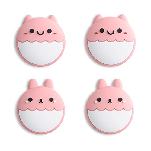 eXtremeRate PlayVital Rabbit & Squirrel Cute Switch Thumb Grip Caps, Pale Red Joystick Caps for Nintendo Switch Lite, Silicone Analog Cover Thumbstick Grips for Switch OLED Joycon