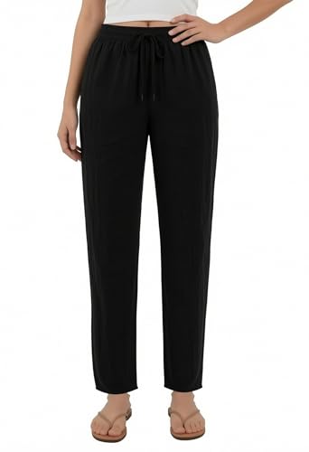 UDILEO Women's Summer Lightweight Comfortable Curvy Trousers with Pockets Elastic Waist Solid Color Casual for Beach Holiday Home