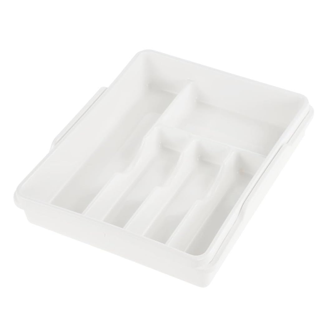 keeeper Expandable Cutlery Tray, 5 to 7 Compartments, Drawer Insert, 38 x 32 x 7.5 cm to 38 x 50.5 x 7.5 cm, White