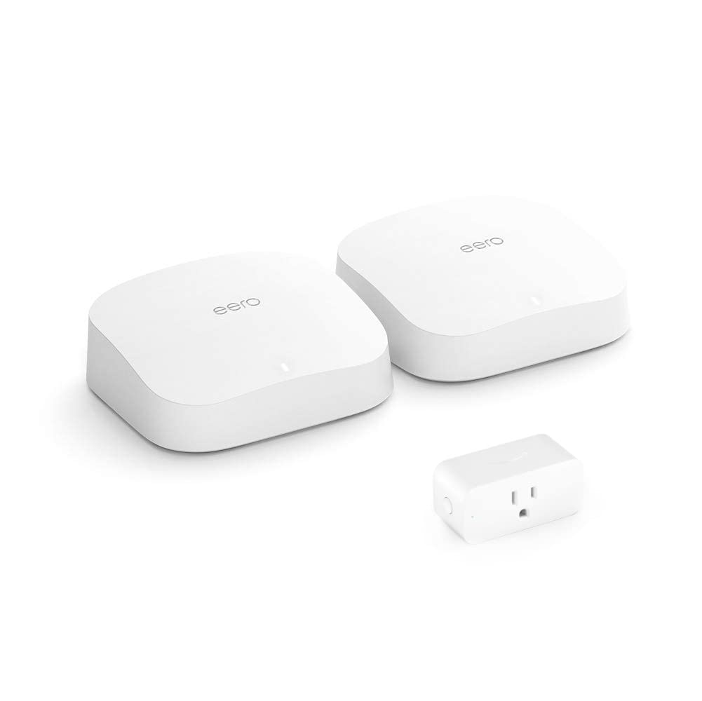 Certified Refurbished Amazon eero Pro 6 tri-band mesh Wi-Fi 6 3-PC system with built-in Zigbee smart home hub (2 routers + 1 Amazon smart plug)