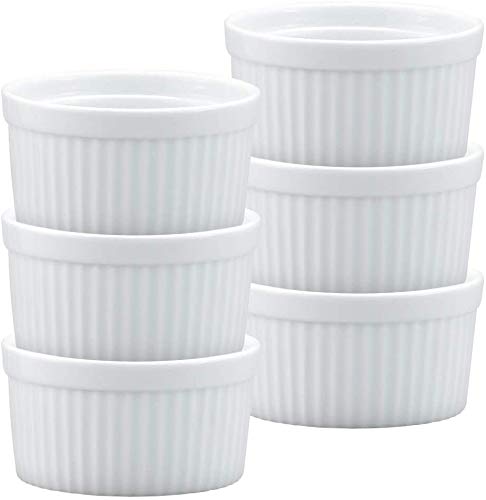 TEOCH Ramekins, Fine White Porcelain Souffle, 3.5-Inch, 6-Ounce Capacity, Set of 6