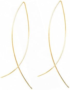 Simple Abstract Art Fish Line Manual Golden Earrings Woman Golden Ear Line