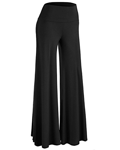 GAMISS Women's Comfy Chic Fold Over Waist Wide Leg Flare Lounge Palazzo Pants(Black-1,2XL)