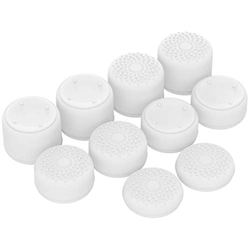 PlayVital 10-Pack Pro Thumb Grips for Xbox Series X/S, One/Elite | Ergonomic FPS Joystick Caps, 3 Height Convex & Concave | for ps5, Edge, Switch 2 Pro Controller | Raised Dots & Studded Design, White