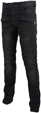KooL J Mens Panel Biker Zippers Vintage Cotton Stretchy Denim Slim Straight Jeans 32W x 32L Black