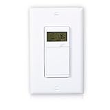 Maxxima Digital In-Wall 7 Day Programmable Timer Light Switch up to 18 On/Off Settings, Adjusts for daylight savings time, 3 Way Compatible, Wall Plate Included, White