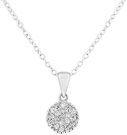 White Gold Tone Round Charm White Crystals CZ Pendant Necklace