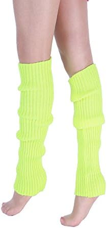 Women Winter Leg Warmers, Fashion and Warm Leg Sleeves, Multi-Color and Multi-Style Knee-Socks, Ribbed Knitted//Plaid Long Boot Socks (Fluorescent Yellow)