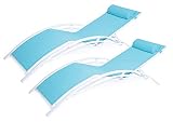 Kozyard KozyLounge Elegant Patio Reclining Adjustable Chaise Lounge Aluminum and Textilene Sunbathing Chair for All Weather with headrest (2 Pack), KD,Very Light
