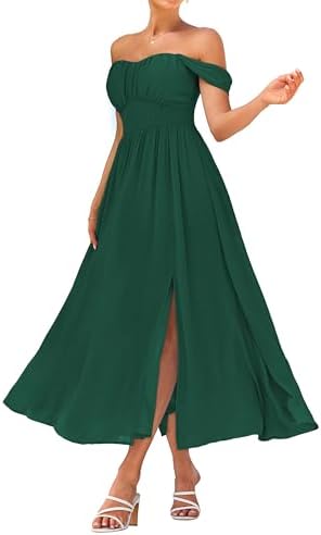 flowy beach bridesmaid dresses Leely Women Grey Green Square Neck Flowy Floral Bridesmaid Dress with Slit A-Line Wedding Party Dress with Lace Up Back