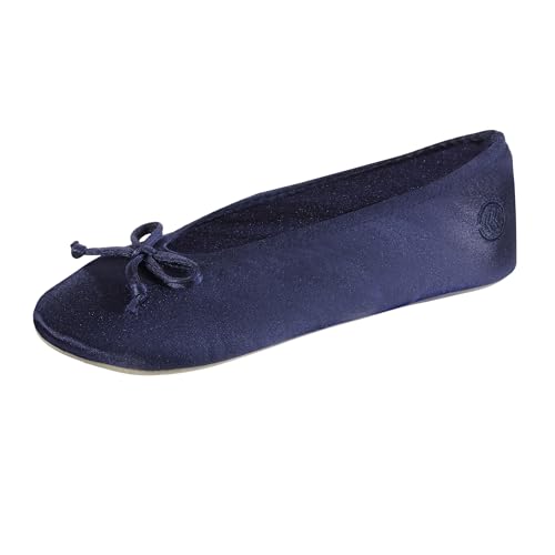 isotoner Women's Satin Ballerina Slippers with Soft Tie Bow and Suede Sole