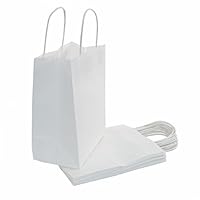 100 | 50 | 25 Count - Size (8"x4.75"x10") Bulk White Paper Bags with Handles - Perfect Solution for Baby Shower, Birthday Parties, Gifts, Restaurant takeouts, Shopping, Retail