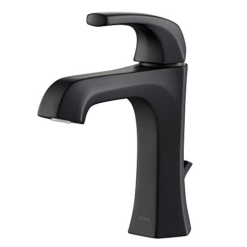 KRAUS Esta Single Handle Basin Bathroom Faucet with Lift Rod Drain in Matte Black, KBF-1211MB