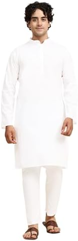 SKAVIJ Men's Tunic Cotton Kurta Pajama Set Indian Yoga Dress
