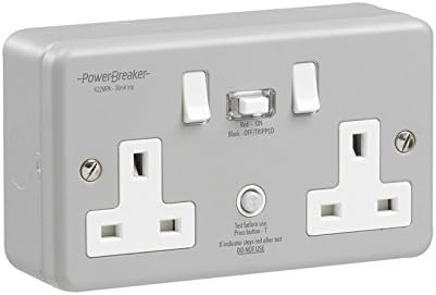 RCD Switched Socket Metalclad 2 Gang 13A 30mA by POWERBREAKER