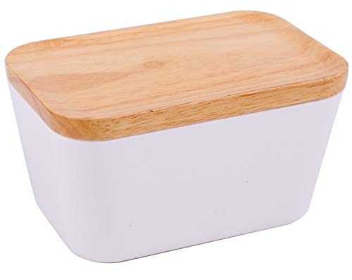 Lawei 17 oz Plastic Butter Dish - Large Butter Holder with Versatile Wooden Lid for Keep Your Butter Soft