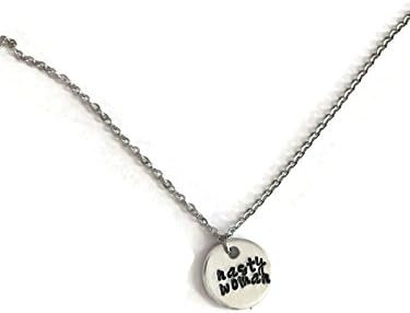 TINY 1/2 inch nasty woman metal stamped necklace on a stainless steel chain hypoallergenic with lobster clasp clinton trump political statement jewelry