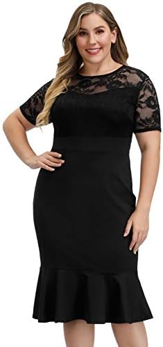 Hanna Nikole Womens Bell Sleeves Lace Top Plus Size Cocktail Party Mermaid Dress