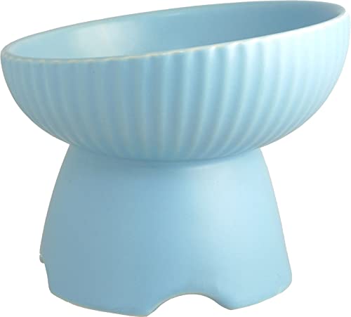 リビング ペットミールボウル ペットボール 餌入れ 径13×11.3cm 食べやすい 陶器 猫 犬 ブルー 210339