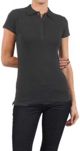 Women's Basic Solid Polo T-Shirt by BLVD Black Large