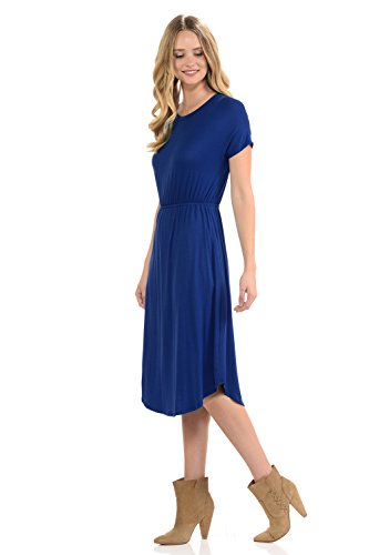 iconic luxe Women's Short Sleeve Flare Midi Dress with Pockets X-Large Royal Blue - Thumbnail 2