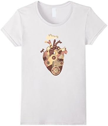 Womens Mechanical Steampunk Heart Shirt Large White