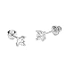 14k White Gold 3mm Basket Princess Cut Cubic Zirconia Children Screw Back Baby Girls Earrings