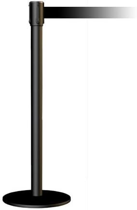Tensator 890B-33-MAX-B9 TensaBarrier Standard Single Line Post - Black w/Black ABS Plastic NoScuff Base Cover and Black 13ft Belt
