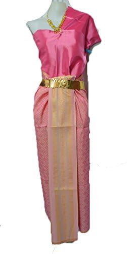 Thai Tradition Pink Gold synthetic silk fabric for Women Wedding Dress SE182