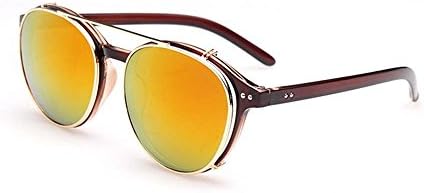 UV sunglasses tide retro fashion rivet double flip glasses sunglasses (Brown box orange slice)