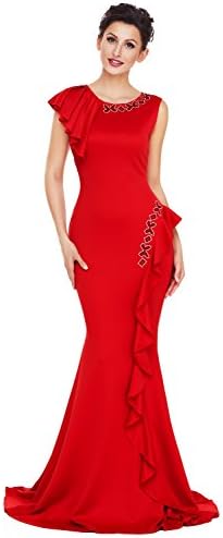 Queen Area Women's Elegant Sleeveless Ruffle Detail Long Formal Mermaid Evening Prom Dresses (US 8-10)M