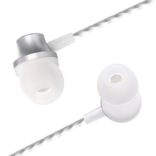 In-Ear Earbuds With Selfie, Kicoeoy Wired Earphones Stereo Bass Headphones Noise Cancelling Headset With Built-in Mic and Volume Control 3 Extra Silicone Ear buds(S/M/L) (Silver)