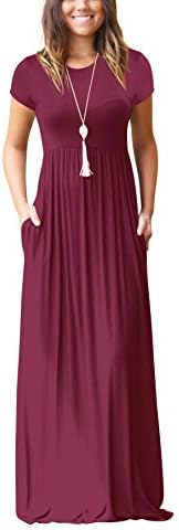ZIKKER Women Short Sleeve Loose Plain Maxi Pockets Dresses Casual Long Dresses