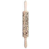 certainPL Wooden Rolling Pins Engraved Embossing Flower Christmas Series Rolling Pin for Baking Embossed Cookies Kitchen Tool (B)