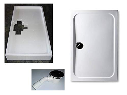 KOMPLETT-PAKET: Duschwanne 120 x 75 cm superflach 3,5 cm weiß Acryl + Styroporträger/Wannenträger + Ablaufgarnitur chrom DN 9