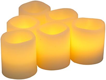 6 Real Wax Flameless Candles Long Lasting Flickering Battery Operated LED Votives Small Electric Pillars 2x2.4 Inches for Christmas Holiday Wedding Party Decorations Table Centerpieces Batteries Incl.
