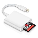 SD Card Reader for iPhone iPad, HENKUR 2 in 1 TF & SD Memory Card Reader Adapter, Dual Slot Trail Game Camera Viewer (Support iOS 9.2-13 or Later) No App Required (White)