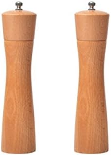 Fastnova Adjustable Ceramic Rotor Salt and Pepper Grinder, Manual Beech Flat Wood Pepper Mill and Salt Mill, Burlywood, 8 inch Set of 2