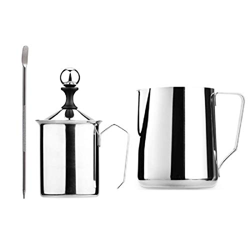 LXYZ Elektrischer Schneebesen, Handpumpen-Milchaufschäumer aus Edelstahl, manuell betriebener Milchschaumbereiter, 400…