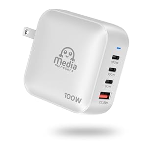 メディアモンスター GaN Mini急速充電器 PD100W 4ポート チャージャー AC充電器 (USB-C x3、USB-A x1) MM-PC100A3W