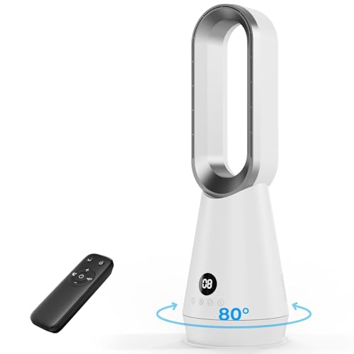 DDHTSAL 56 cm Small Quiet 32 dB Rotorless Fan with Remote Control, Magnetic Washable Filter, 8 Gears, 80° Oscillation, 9H Timer, 30 W Energy Saving Bladeless Fan for Bedroom, Home, Office