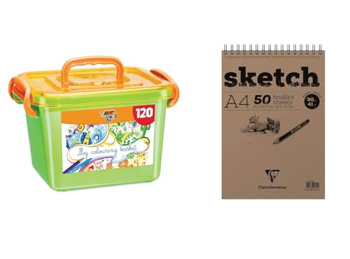 BIC Kids Stifte Set: 60 auswaschbare Filzstifte & 60 Buntstifte, zum Malen in praktischer Malkiste, My colouring basket, 1 stueck (120 erPack)