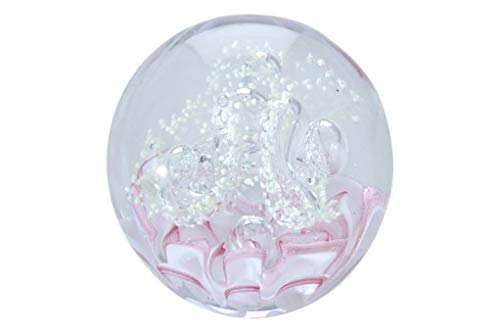 my-gschenk Dream Ball Paperweight Medium Pink Flower on the Base Fluorescent/Glow in the Dark