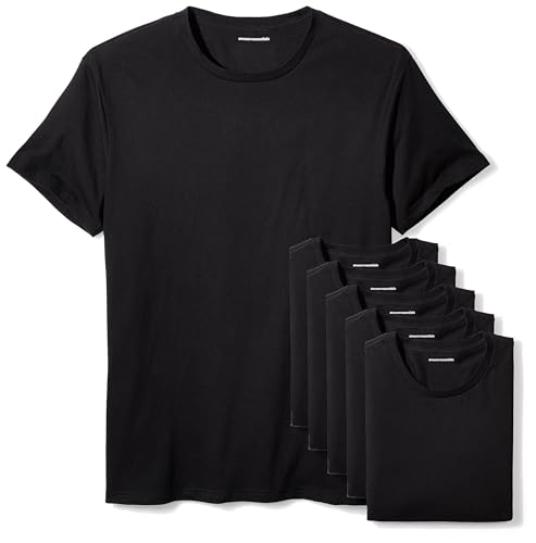 Amazon Essentials Mens Vests - Slim-Fit Cotton Crew Neck, Short and Long Sleeve T Shirt, Pack of 6, Undershirt and Vests for Men, Black, XL