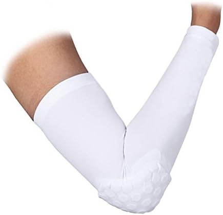 Crashproof 3D Protective Elbow Pad Kids Adult Support Compression Padded Shooter Arm Sleeve Protective Gear for Basketball Skateboard Cycling Outdoor Sports (White, L)