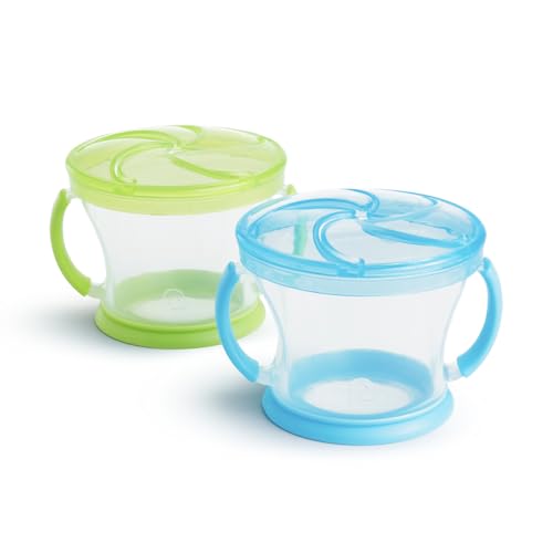 Munchkin 2 Pack Snack Catchers | Toddler Snack Box & Jar for Baby-LED Weaning | Food Containers | BPA Free Jar with Handles | Anti-Spill - Blue/Green