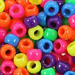 Neon Multicolor Mix Plastic Pony Beads 6x9mm, 500 beads bulk bag