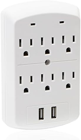 ellbest 6 AC Output Wall Mount Power Surge Protection With Dual 2.4A USB Charging Ports Wall Socket White