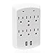 Multi Outlet Wall Mount Adapter Surge Protector with Two 2 USB Charging Ports, 6 Electrical Outlet Extenders Surge Protector Charging Station